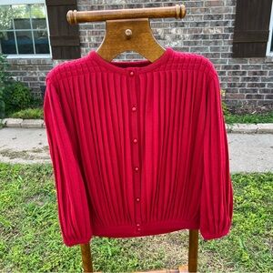 Vintage Castle of Ireland wool blend pleated cardigan, cherry red